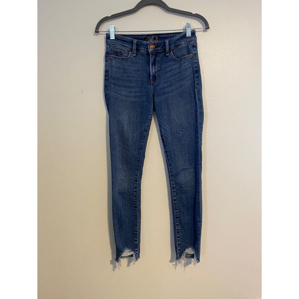 Abercrombie & Fitch Jeans Women 25 Harper Low Rise Ankle Distressed Hem Blue